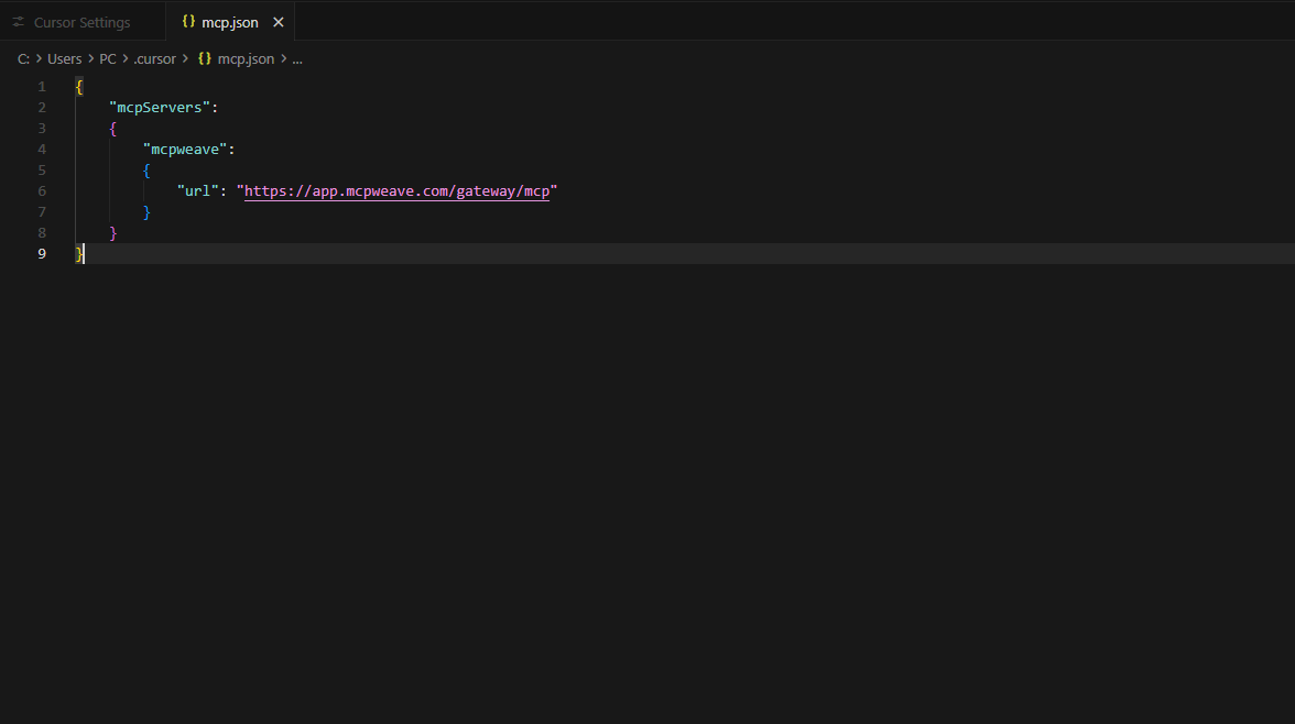Cursor ~/.cursor/mcp.json 에 bldinit url 등록